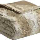 Madison Park Zuri Soft Plush Luxury Oversized Faux Fur Throw Animal Stripes Design, Faux Mink On The Reverse, Modern All Seasons Blanket for Bed, Sofa Couch, Office, Sand, 60x70"