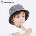 LANGZHEN Sun Protection Hat for Kids Toddler Boys Girls Wide Brim Summer Outdoor hat Cotton Baby Bucket Hat with Chin Strap (Gray)