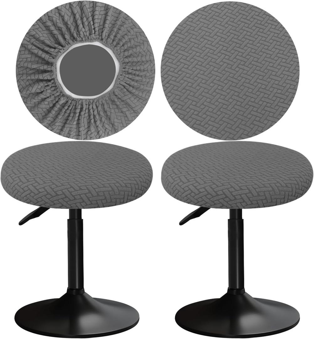 Stool Covers Round 12-16"/30-40cm with Jacquard Bar Stool Seat Covers Round, Elastic Soft and Comfortable are Rich Color (2, Gray) (Grey)