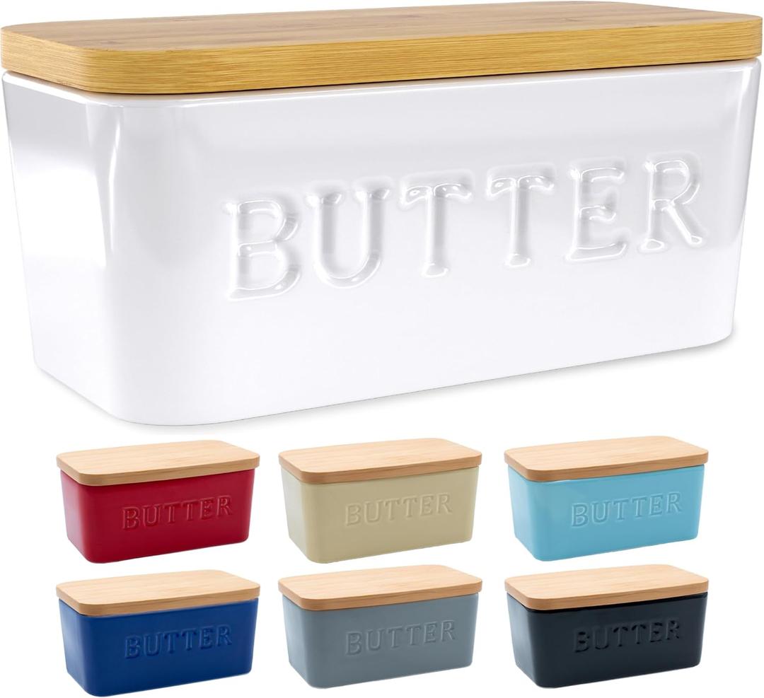 PriorityChef Extra Large Butter Dish with Lid for Countertop, Ceramic Butter Container With Airtight Cover, Butter Keeper for Counter or Fridge, Butter Holder Storage, White