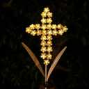 White Cross Garden Stake Solar Lights Metal Hydrangea Cross Stake Memorial Gift w/ 28 LEDs Perfect Sympathy Gifts (10" W x 40" H)