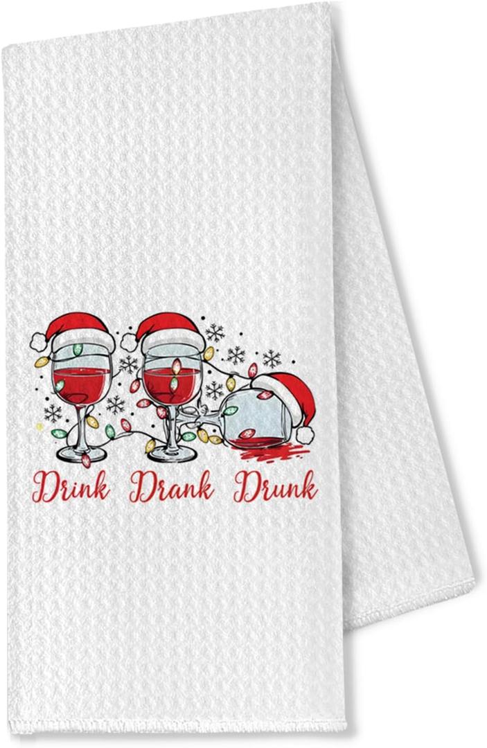 Christmas Wine Kitchen Towels, Funny Wine Gifts Dish Towels Tea Towels for Kitchen, Gifts for Wine Lovers Hand Towels for Bathroom, Wine Gifts for Women Men, Wine Kitchen Decor, 16x24 Inch