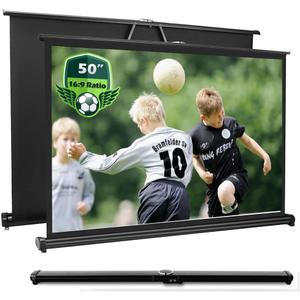 50 Inch Projector Screen Pull Down, 16:9 Projector Screen Retractable Tabletop Screen Tripod Stand for Home Theater Meeting Room, School Indoor Outdoor Ceiling Wall Mount Upgrade
