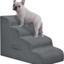 Mesa Lemon Dog Stairs for Small Dogs and Cats, 20" H 4 Steps Dog Ramp for High Beds, Couch, Sofa, Waterproof Pet Stairs with Removable Washable Cover, Non-Slip Sturdy Pet Steps, Gray