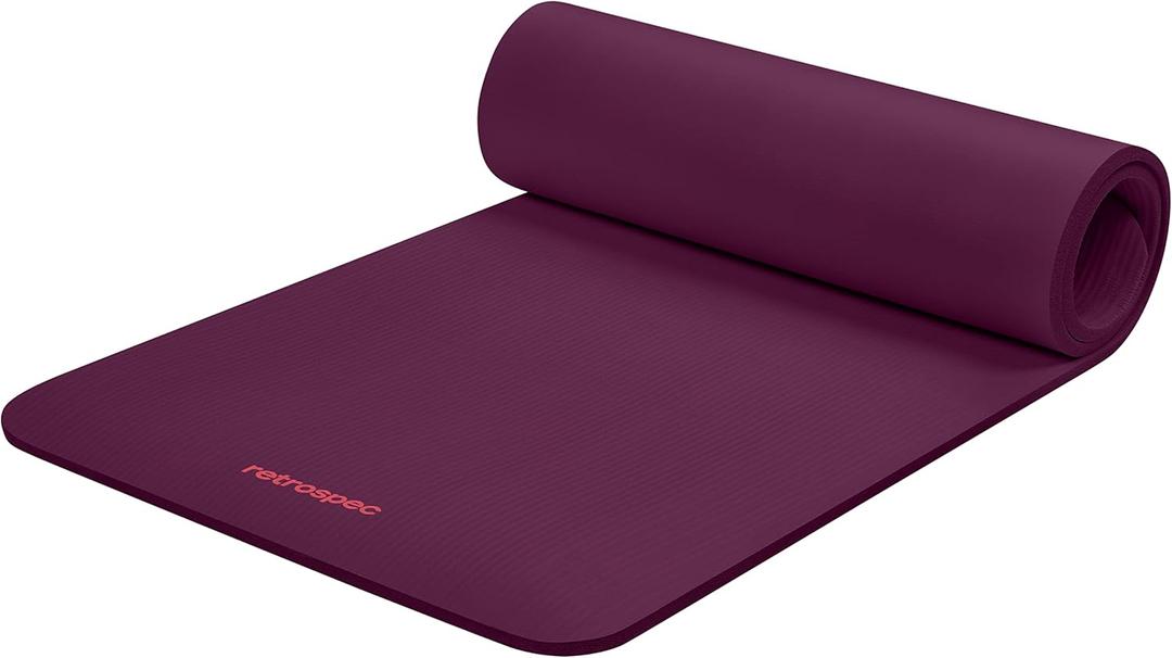 Retrospec Solana Yoga Mat Thick 1/2in Non-Slip Workout Mat with Nylon Strap - 72x24in Exercise Mat for Pilates, Stretching & Fitness - BPA Free, Easy Clean (Boysenberry)