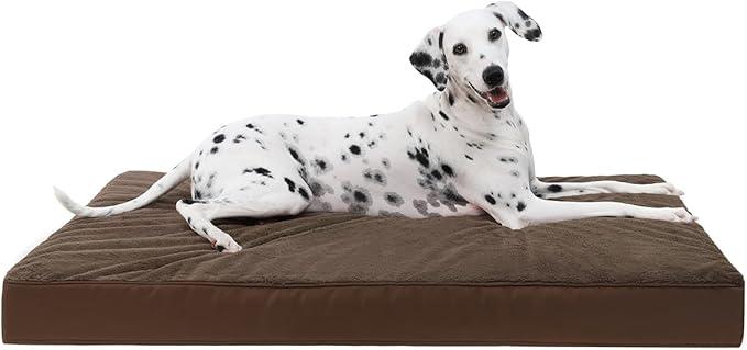 KSIIA Orthopedic Dog Bed Crate Waterproof Pet Mats for Large Dogs Deluxe Plush Washable Pet Bed with Egg Crate Foam & Removable Cover, 35 x 22 Inch, Brown