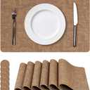 Faux Leather Placemats Set of 6, NCUE 100% Waterproof and Heat Resistant Table Mats, Washable Kitchen Place Mats, Reversible Table Decorative Accessories for Indoor and Outdoor (Light Brown, Set of 6)