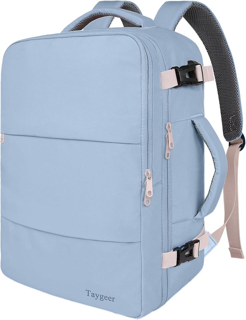 Taygeer Travel Backpack for Women, Carry On Backpack with USB Charging Port & Shoe Pouch, TSA 15.6inch Laptop Mochila Flight Approved, Nurse Bag Casual Daypack for Weekender Hiking, Powder Purple (Large)