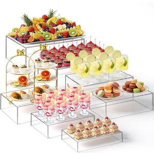 Leinuosen 7 Pcs Extra Large Buffet Risers Set 10" to 16" Rectangle Acrylic Display Box Catering Dessert Table Riser Food Display Decorative Stand with Hollow Bottom for Catering Supplies(Clear)