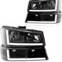 LED DRL Headlight, Headlights Assembly Kit Compatible with 2003-2006 Chevy Silverado 1500 1500HD 2500HD 3500/2003-2006 Avalanche, without Factory Cladding Models Black Housing Clear Reflector