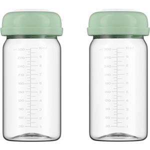 Breastmilk Storage Bottles Collection Bottles, 10oz Wide-Neck Breast Milk Container Compatible for Spectra S1 S2 SG Motif Luna Breast Pumps, Fit for 22oz Breast Milk Cooler & Fridge, 2 Packs