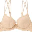 Women Lace Push Up Bras Add Two Cups Size Thick Padded Plunge Cleavage Underwire Bra (38D, Nude)