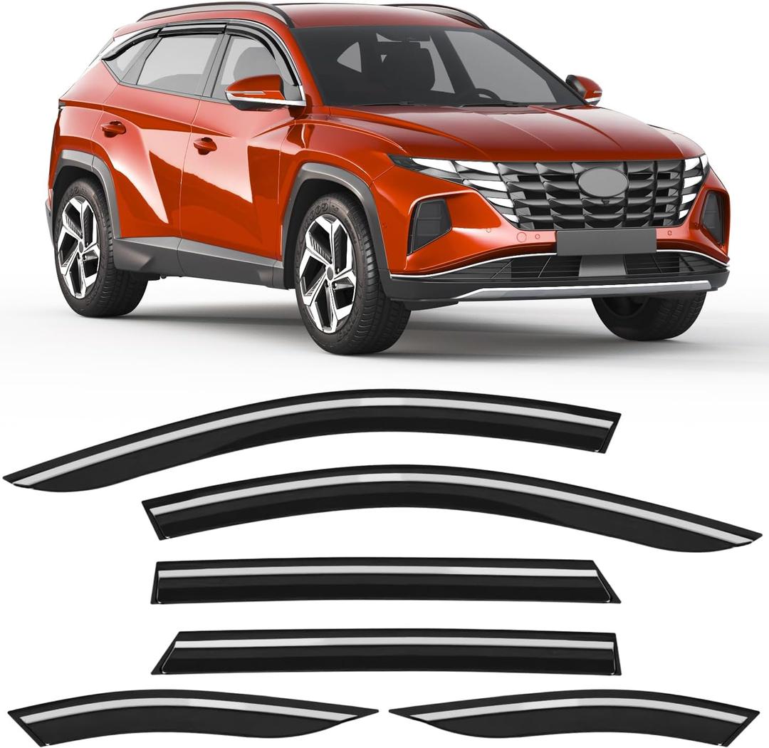 6-PCS Extra-Thick Rain Guards Fit for Hyundai Tucson 2022-2026 Extra Durable Tape-on Window Rain Guard Window Deflectors Vent Shades Window Visor Vent Visors Exterior