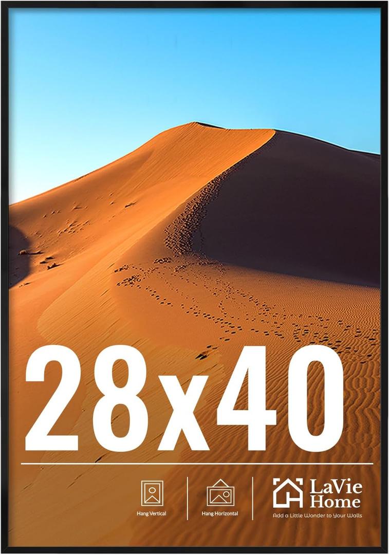 LaVie Home 28x40 Picture Frame for Wall Display, 28x40 Black Picture Frame with HD Plexiglass, 28 x 40 Poster Frame 1 Pack, Display Frame for Vertical or Horizontal, Classic Collection