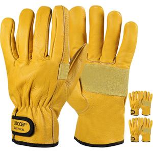LOCCEF 2 Pairs Leather Work Gloves for Men and Women,Cowhide Leather Gloves Utility Working Gloves (Yellow)