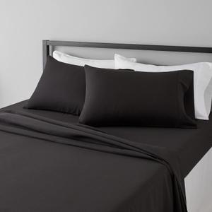Amazon Basics Lightweight Super Soft Easy Care Breathable Microfiber 4-Piece Bed Sheet Set with 14-Inch Deep Pockets, Wrinkle Resistant, Full, Black, Solid