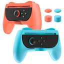 PAWDIARY Switch 2 Grip Compatible with Nintendo Switch 2025 Controller, [2 Pack] Grip Accessories for New Switch 2 Controller, Ergonomic Comfort Handle Kit with 4 Thumb Caps (Blue&Orange)
