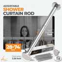 Silver Shower Curtain Rod Spring Tension, Stainless Steel Tension Curtain Rods No Drilling Required, Rust Free Shower Rods for Bathroom, Non-Slip Shower Tension Rod, Adjustable Curtain Rod (28 - 74)