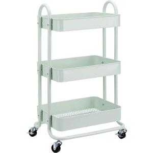 Amazon Basics 3-Tier Metal Rolling Utility Cart, Storage Organizer, Multi-Functional Kitchen Island Cart, Portable Shelving Unit with Caster Wheels, Mint Green