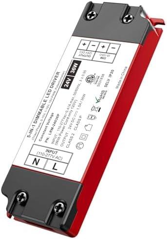 24V Dimmable led Driver, 36W Triac ELV/MLV LED Transformer Compatible with Lutron&Leviton Switches, Dimmable Led Power Supply 36W 24V for LED Light Stirps, Smooth Flicker Free Dimming