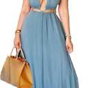 2025 Women Summer Beach Dresses Sexy Cut Out Sleeveless Spaghetti Strap Halter Dress Flowy Maxi Vacation Dress (Blue) XL