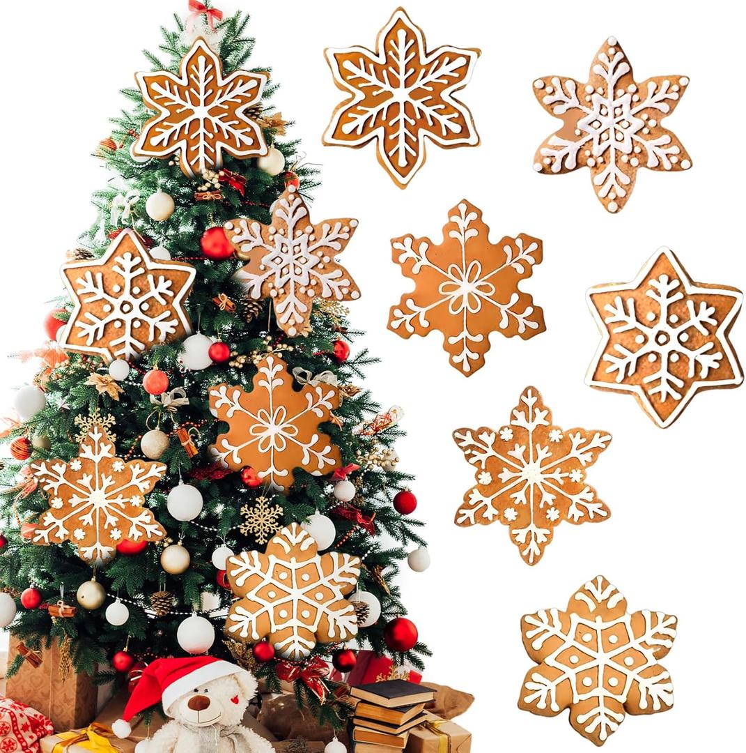 Shellwei 6 Pcs 11.8 Inch Large Gingerbread Christmas Ornaments Gingerbread Snowflakes Hanging Christmas Tree Decoration Xmas Plastic Decorations for Xmas Tree Home Decor Holiday Party Supplies