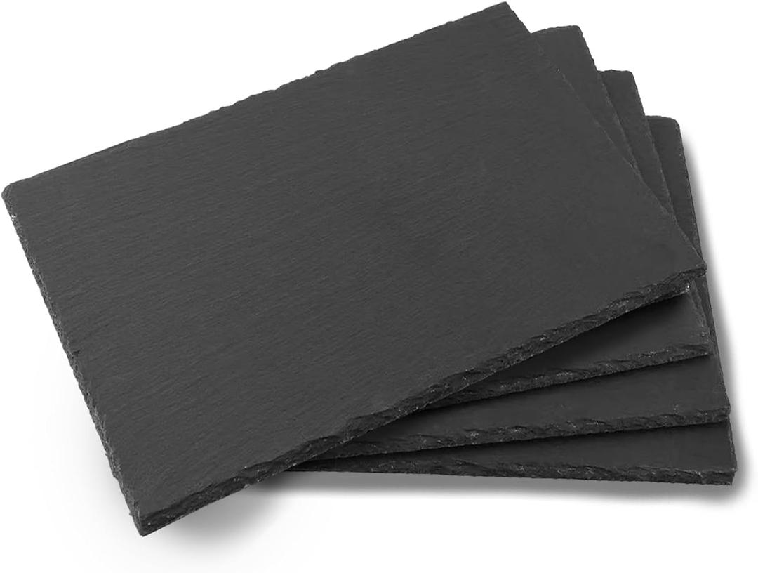 4 Pack 16''x12'' Black Slate Cheese Board Slate Stone Plates with Natural Edge Square Serving Tray Coaster for Fruit Dessert Appetizer Cake Fruit Meat Kitchen Dining Party