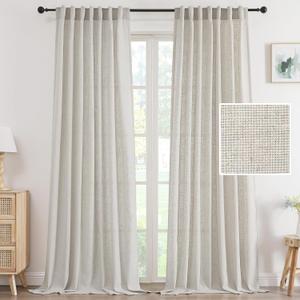 H.VERSAILTEX Linen Curtains 96 Inch Length 2 Panels Set, Soft Thick Window Drapes Semi Sheer Light Filtering Rod Pocket Back Tab, Pinch Pleated Treatments Neutral Farmhouse Living Room, 52x96-Pale Oak