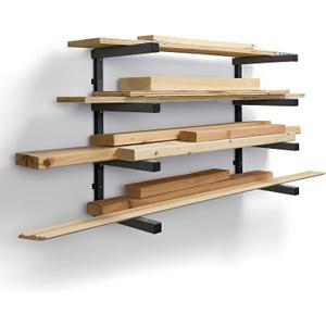 Bora 4-Level Lumber Storage Rack Wood and Garage Organization Space-Saving Metal Shelf for Pipes, Boards, Plywood, and Building Materials - PBR-004B Black Gray