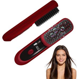 Go Brush Pro 2026, Portable Straightener Brushes for Travel, with LCD Temperature Display, Fast Heating Cordless Mini Hair Brushes (Red)