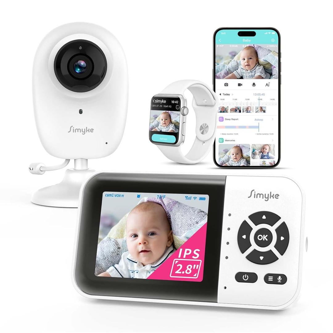 Simyke Smart Video Baby Monitor with Camera and Audio,Dual Mode,WiFi On/Off Switch,2.8inch Display,App,1080p Camera,1500ft Long Range,Night Vision,2-Way Talk,AI Baby Growth Album Function