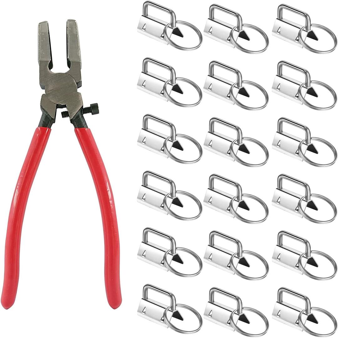 41 Sets Key Fob Hardware and Glass Running Pliers Tool, for Key Fob Hardware Install, Silver