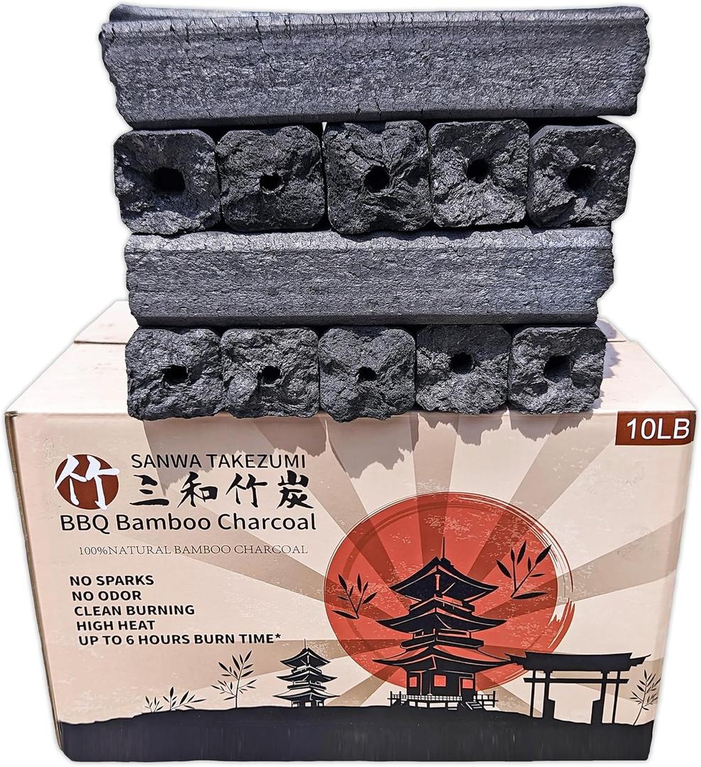 BBQ Bamboo Charcoal - Premium 100% Natural Chemical-Free Smokeless Fuel - Up to 7 Hours of Continuous Use - Long-Lasting - 10-Pound Packaging