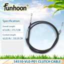 Funhoon Clutch Cable 54510-VL0-P01 68 INCH for Honda HRR216K8(VKAA, VYAA) HRR216K9(VKAA, VLAA, VYAA) Walk-Behind Lawn Mowers