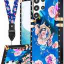 Loheckle for Samsung Galaxy S24 Ultra Case for Women Girls Teens Designer Cute Cases with Ring Stand Holder and Lanyard Stylish Aesthetics Peony Luxury Cover for S24 Ultra