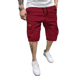 JMIERR Mens Casual Cotton Twill Cargo Shorts Drawstring Classic Chino Stretch Short with 6 Pockets (Red, Size 40)