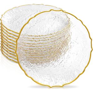 12 Pcs Gold Glass Charger Plates 13 Inch, Narrow Edge, 13 inches/ 33.02 cm