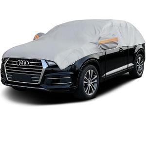 Half Car Cover for SUV M, Heavy Duty Roof & Windshield Top Cover with Cotton Liner, All Weather Half Cover Shield Against Hail, Snow, Sun, Rain and Scratches, Fits Most M Size SUVs