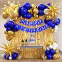 Royal Blue Gold Birthday Decorations for Men with Metallic Gold Royal Blue and White Balloons Banner Fringe Curtain for 16th 18th 21st 24th 32th 40th 50th 60th Men Birthday Decorations
