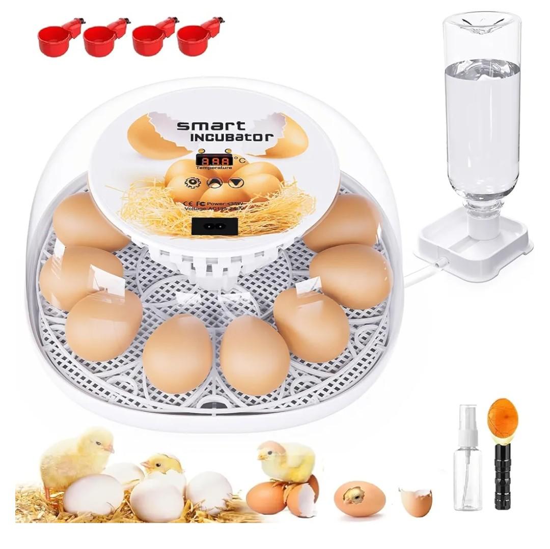 Incubators for Hatching Eggs, 12 Egg Incubator with Automatic Turning and Temperature Control, Automatic Water Adding, LED Egg Candler, for Hatching Chickens, Duck, Quail, Goose Eggs
