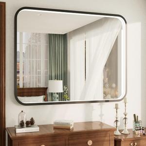 40x30 Inch Black LED Bathroom Mirror with Lights, 3000K/4500K/6000K, Wall Mounted Lighted Vanity Mirrors for Bathroom, Anti-Fog, Stepless Dimmable, Memory Funtion, Horizontal/Vertical
