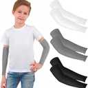 2 Pairs Kids Arm Sleeves, UV Sun Protection Arm Sleeves for Men Women Upf 50 Compression Cooling Sleeves Outdoor Sport Breathable Elastic Ice Sleeve for Youth Boys Girls Sports (Black White Grey)