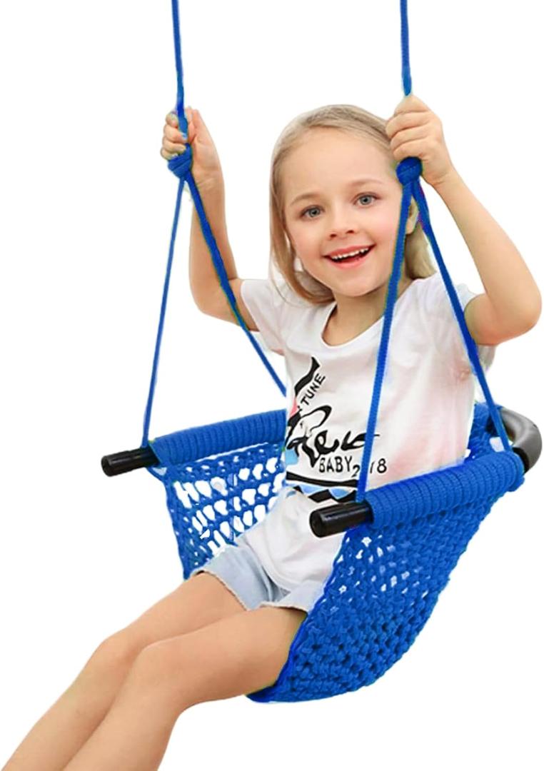 Swing Seat for Kids Heavy Duty Rope Play Secure Children Swing Set,Perfect for Indoor,Outdoor,Playground,Home,Tree,with Snap Hooks and Swing Straps,440 lbs Capacity,Blue (1 Pack)