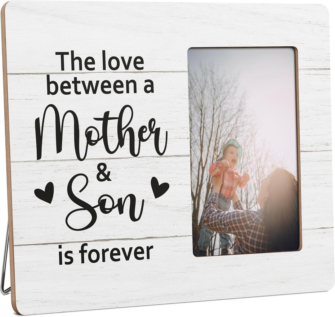 Mom Picture Frame Gifts for Mother from Son, The Love Between a Mother & Son is Forever Wooden Picture Frames, 4x6 inch Photo