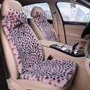 Fluffy Leopard Car Seat Cover 9Pcs Universal Anti-Slip Faux Bunny Fur Plush Auto Seat Cover for Car Pickup SUV (Pink Leopard Dots, 9Pcs)