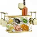 Countertop Wine Rack Organizer - Holds 6 Oversized Bottles & 4 Glasses | Freestanding Small Metal Bottle Holder, Perfect for Home Dcor, Kitchen Storage and Cabinet | No AssemblyGold