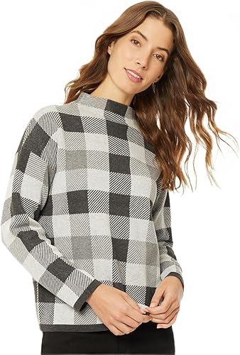 Jones New York Women's Mock Neck Long Sleeve Jacquard Sweater, Size XS, Color Gray