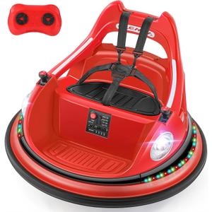 ELEMARA Kids Bumper Car, 1.9mph Max, 12V Electric Car for Toddlers, 360Spin Bumping Car with Music, 5 Lighting Mode, DIY Stickers, Ride on Car with Remote Control, 2-Speed, 2 Driving Mode, Red