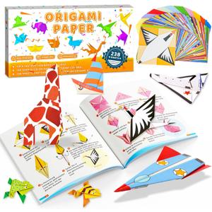 MOBYKE 238 Sheets Origami Paper, Oragami kit for Kids ages with 54 Patterns Projects, Double Sided Colored Blank Orgami Bulk Folding Book, Square Craft Patterned Papers Gift Set for Beginners Boy Girl