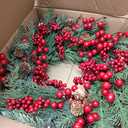 20 inch Christmas Wreath, Christmas Wreath for Front Door Christmas Door Wreaths with Red Berries Pine Cones Cedar Leaves Aritificial Wreath for Christmas Indoor Outdoor Decorations